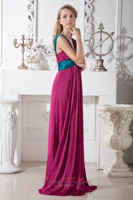 Unique Fuchsia and Blue Straps Prom Dress Ruching 2013