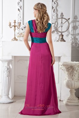 Unique Fuchsia and Blue Straps Prom Dress Ruching 2013