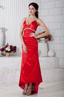 Flirty Red Taffeta Sweetheart Hi-low Prom Dress High Waist