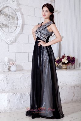 Two-toned Black Prom Evening Dress V-back Sequins