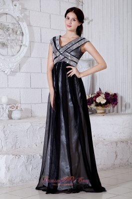 Two-toned Black Prom Evening Dress V-back Sequins