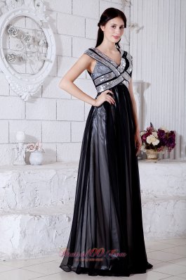 Two-toned Black Prom Evening Dress V-back Sequins