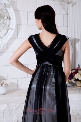 Two-toned Black Prom Evening Dress V-back Sequins