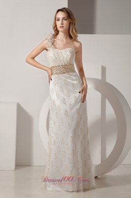 Floral One-shoulder Banded Waist Lace White Prom Celebrity Dress