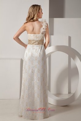 Floral One-shoulder Banded Waist Lace White Prom Celebrity Dress