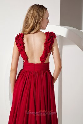 Straps V-neck Wine Red Fitted Prom Dress Brush Train 2013