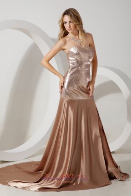 Sweetheart Brown Sequins and Satin Mermaid Evening Dress