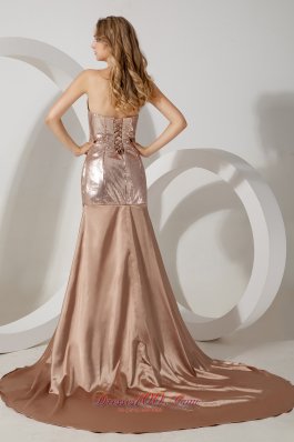 Sweetheart Brown Sequins and Satin Mermaid Evening Dress