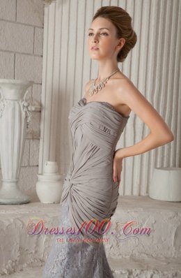 Grey Mermaid Lace and Chiffon Court Train Prom Dress