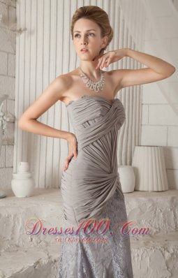 Grey Mermaid Lace and Chiffon Court Train Prom Dress