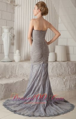 Grey Mermaid Lace and Chiffon Court Train Prom Dress