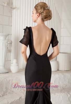 Black Bateau Short Sleeves Mermaid Open Back Prom Dress