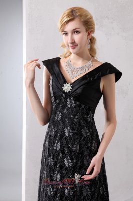 Fabulous Black V-neck Lace Slit Prom Celebrity Dress 2013