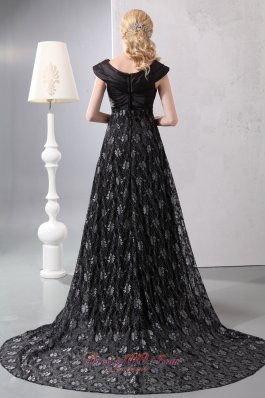 Fabulous Black V-neck Lace Slit Prom Celebrity Dress 2013