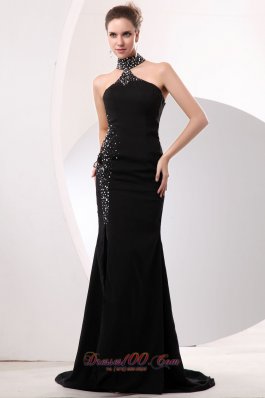 High-neck Black Mermaid Celebrity Dress Open Back