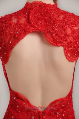 Lace Mermaid Red Prom Celebrity Dress with Peekaboo Keyhole