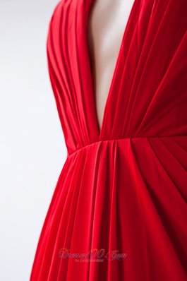 Plunging V-neck Open Back Red Flower Prom Dress