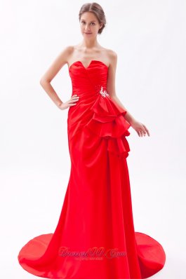 Notched Neck Red Prom Dress Ruched Around 150