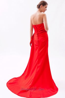 Notched Neck Red Prom Dress Ruched Around 150