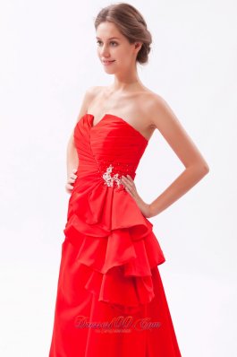 Notched Neck Red Prom Dress Ruched Around 150