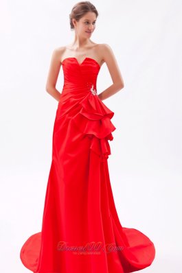 Notched Neck Red Prom Dress Ruched Around 150