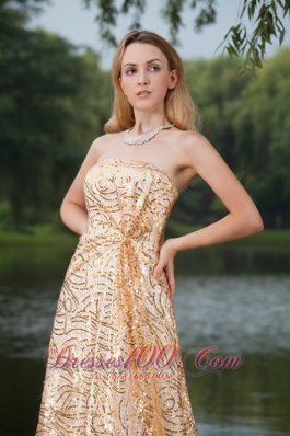 2013 Gold Evening Celebrity Dress Sequined Strapless Under 150