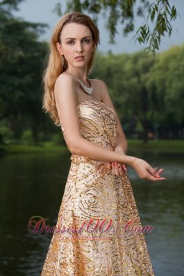 2013 Gold Evening Celebrity Dress Sequined Strapless Under 150