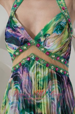 Printed Colorful Evening Maxi Dress Straps Sweetheart Crossed Back