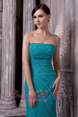 Teal Chiffon Strapless Evening Dress Sequins Court Train