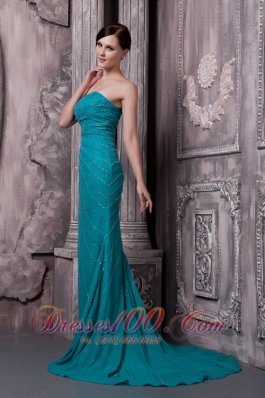 Teal Chiffon Strapless Evening Dress Sequins Court Train