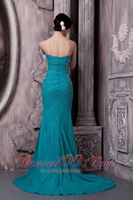 Teal Chiffon Strapless Evening Dress Sequins Court Train