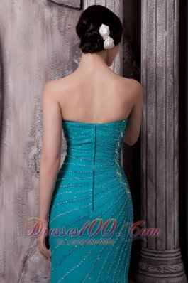 Teal Chiffon Strapless Evening Dress Sequins Court Train