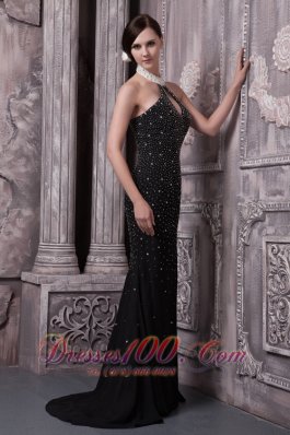 Sexy Beaded Black Evening Dress High-neck Keyhole Open