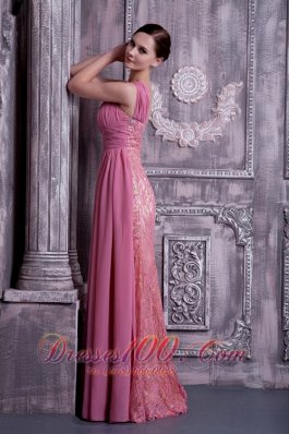 Rose Pink Prom Dress One-shoulder Appliques 2013