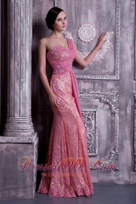 Rose Pink Prom Dress One-shoulder Appliques 2013