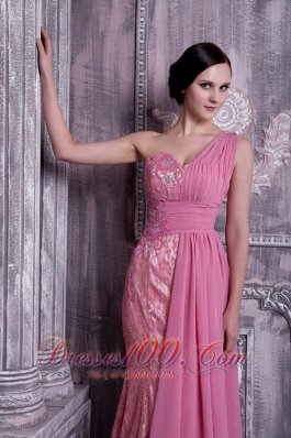 Rose Pink Prom Dress One-shoulder Appliques 2013