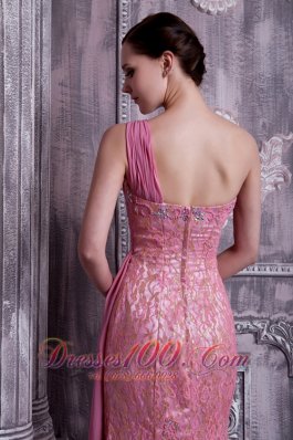 Rose Pink Prom Dress One-shoulder Appliques 2013