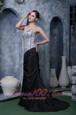 Sweetheart Beaded Evening Dress Black and White 2013