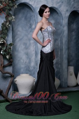 Sweetheart Beaded Evening Dress Black and White 2013