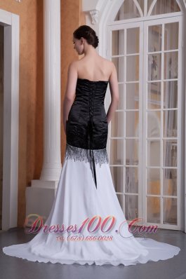 Sequined White and Black Evening Dress Sweetheart Neck