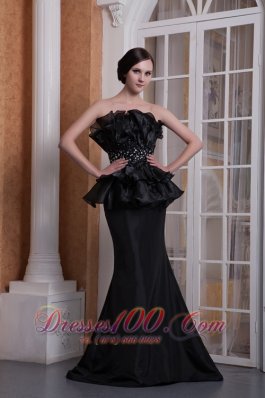 Black Mermaid Strapless Evening Dress Ruffled 2013
