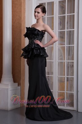 Black Mermaid Strapless Evening Dress Ruffled 2013