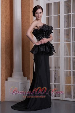 Black Mermaid Strapless Evening Dress Ruffled 2013