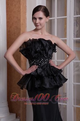 Black Mermaid Strapless Evening Dress Ruffled 2013