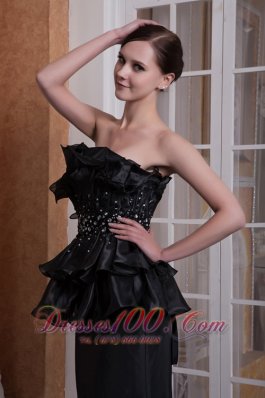 Black Mermaid Strapless Evening Dress Ruffled 2013