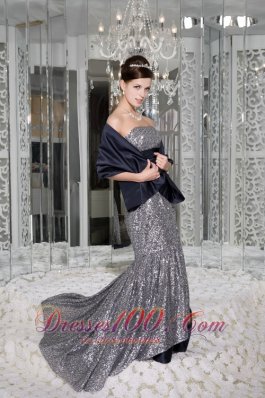 Mermaid Strapless Sequin and Taffeta Evening Dress Sash