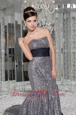 Mermaid Strapless Sequin and Taffeta Evening Dress Sash