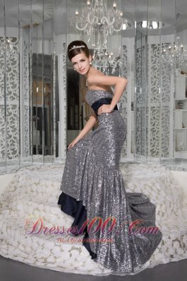 Mermaid Strapless Sequin and Taffeta Evening Dress Sash