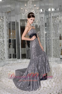 Mermaid Strapless Sequin and Taffeta Evening Dress Sash