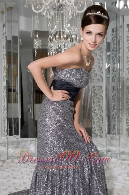 Mermaid Strapless Sequin and Taffeta Evening Dress Sash